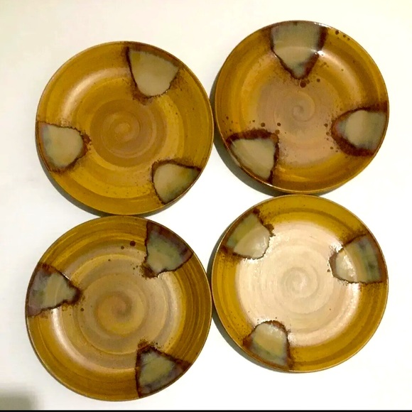 SANGO SPLASH BROWN Dinner Salad Plate 8-1/4" SET OF FOUR 4 Partially Glazed 4951 - Picture 8 of 12